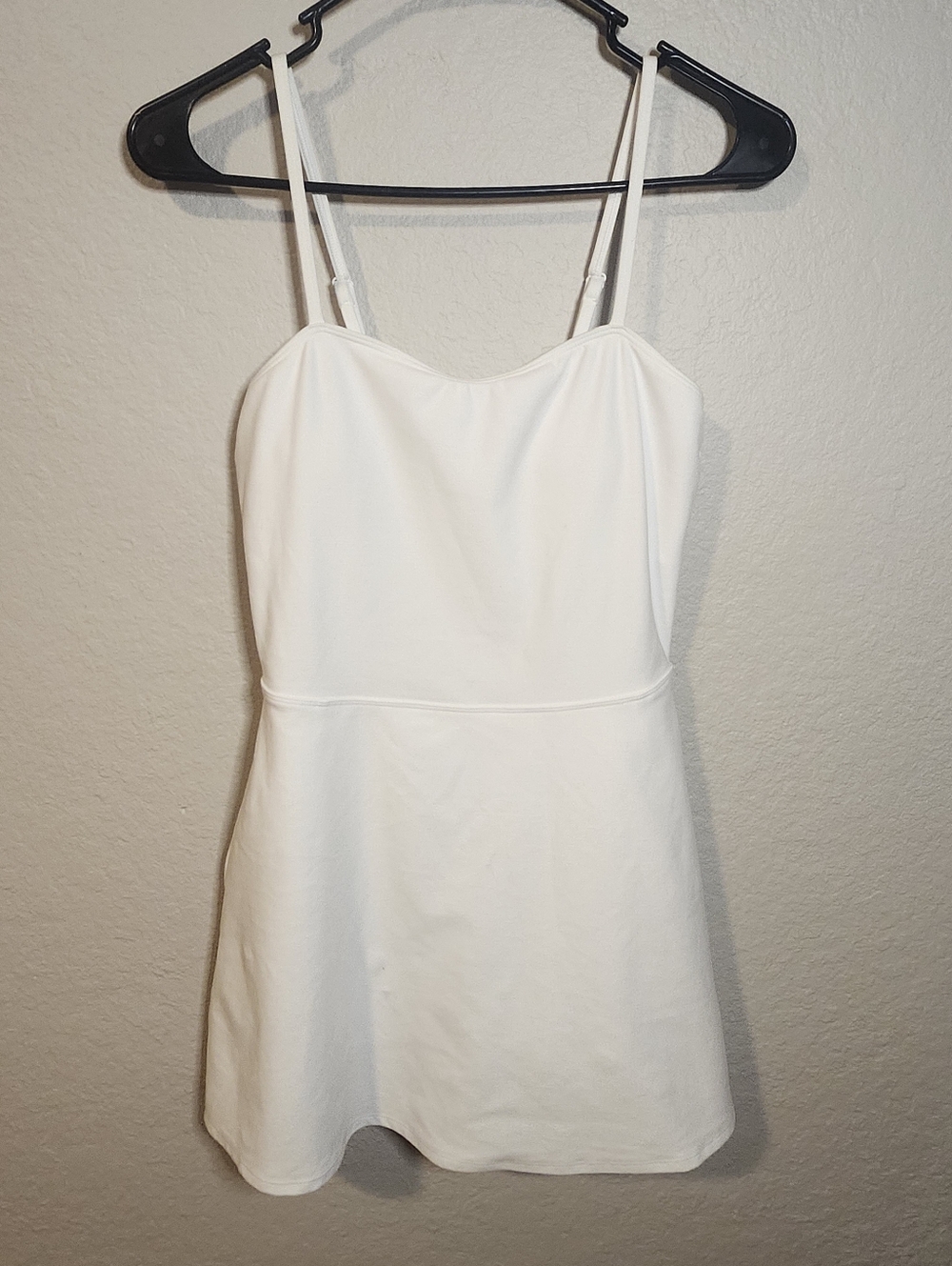ALO Yoga White Mini Dress with Spaghetti Straps And Built In Shorts
